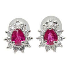 Pt900 プラチナ Pt850 プラチナ ルビー/ダイヤモンド ルビー0.45ct ダイヤ0.30ct ペアーシェイプ 雫 しずく型モチーフ ピアス レディース 中古
