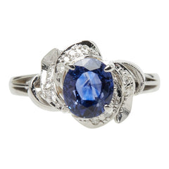 サファイア ダイヤモンド Pt900 プラチナ サファイア2.27ct ダイヤ0.10ct 三越 フラワーモチーフ リング 指輪 レディース 9.5号 中古