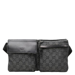 グッチ GGキャンバス ボディバッグ ウエストバッグ 28566 ブラック グレー キャンバス レザー レディース GUCCI 中古