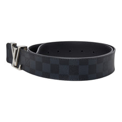 ルイ ヴィトン ダミエ コバルト サンチュール LVイニシャル ベルト M9210 ブラック ネイビー PVC レザー レディース LOUIS VUITTON 中古
