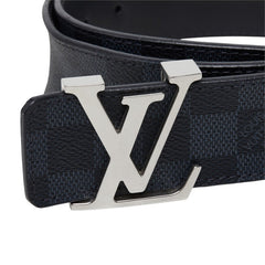 ルイ ヴィトン ダミエ コバルト サンチュール LVイニシャル ベルト M9210 ブラック ネイビー PVC レザー レディース LOUIS VUITTON 中古