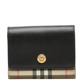 バーバリー ノバチェック 三つ折り財布 ブラック ベージュ PVC レザー レディース BURBERRY 中古