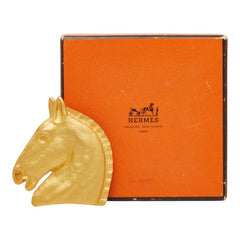エルメス シュヴァル ホースヘッド ブローチ ゴールド メッキ レディース HERMES 中古