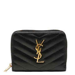 サンローラン YSLロゴ Vステッチ 二つ折り財布 ブラック キャビアスキン レディース SAINT LAURENT 中古