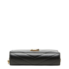 サンローラン YSLロゴ Vステッチ 二つ折り財布 ブラック キャビアスキン レディース SAINT LAURENT 中古