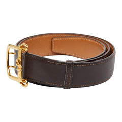 エルメス ベルトモチーフ バックルベルト ブラウン ゴールド レザー メンズ HERMES 中古