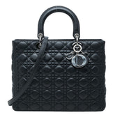 ディオール カナージュ レディディオール ラージ ハンドバッグ ショルダーバッグ 2WAY ブラック レザー レディース Dior 中古