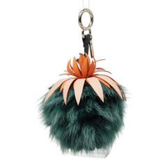 フェンディ ポンポン フルーツ パイナップル チャーム バッグチャーム キーホルダー グリーン オレンジ ファー レザー レディース FENDI 中古