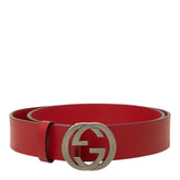 グッチ インターロッキングG ベルト レザーベルト ロゴバックル サイズ95・38 546389 レッド レザー メンズ GUCCI 中古