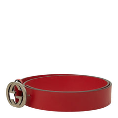 グッチ インターロッキングG ベルト レザーベルト ロゴバックル サイズ95・38 546389 レッド レザー メンズ GUCCI 中古