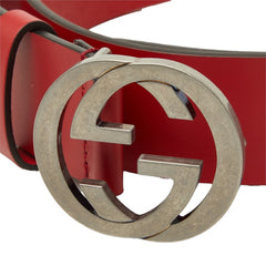 グッチ インターロッキングG ベルト レザーベルト ロゴバックル サイズ95・38 546389 レッド レザー メンズ GUCCI 中古