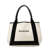 バレンシアガ ネイビーカバ トートバッグ ハンドバッグ 339933 AQ38N アイボリー ブラック キャンバス レザー レディース BALENCIAGA 中古