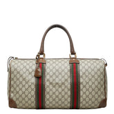 グッチ シェリーライン GGスプリーム ボストンバッグ ベージュ ブラウン PVC レザー レディース GUCCI 中古