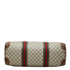 グッチ シェリーライン GGスプリーム ボストンバッグ ベージュ ブラウン PVC レザー レディース GUCCI 中古