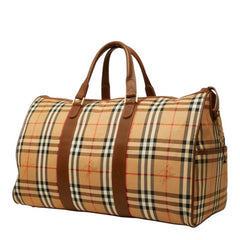 バーバリー ノバチェック ボストンバッグ ベージュ系 ナイロン レザー レディース BURBERRY 中古