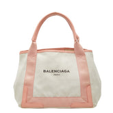 バレンシアガ ネイビーカバス S ハンドバッグ トートバッグ 339933 ピンク アイボリー レザー キャンバス レディース BALENCIAGA 中古