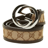 グッチ GGキャンバス インターロッキングG ベルト サイズ 80/32 114876 ブラウン キャンバス レザー レディース GUCCI 中古