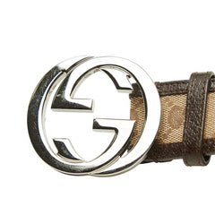 グッチ GGキャンバス インターロッキングG ベルト サイズ 80/32 114876 ブラウン キャンバス レザー レディース GUCCI 中古