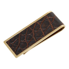 グッチ ロゴ クロコダイル ブラウン ゴールド メッキ レザー メンズ GUCCI 中古