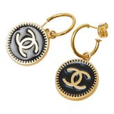 シャネル ココマーク ピアス フープピアス ラウンド ゴールド ブラック メッキ レディース CHANEL 中古
