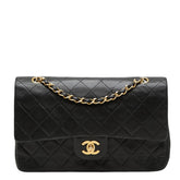 シャネル ココマーク マトラッセ ダブルフラップ チェーン ショルダーバッグ ブラック ゴールド ラムスキン レディース CHANEL 中古