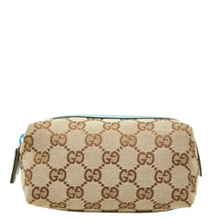 グッチ GGキャンバス ポーチ 29596 ベージュ ブルー キャンバス レザー レディース GUCCI 中古
