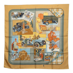エルメス カレ90 Confort en Automobile 自動車の快適 スカーフ 大判 イエロー系 マルチカラー シルク レディース HERMES 中古
