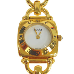グッチ ホースビットチェーン 腕時計 6400L クオーツ ホワイト文字盤 メッキ レディース GUCCI 中古