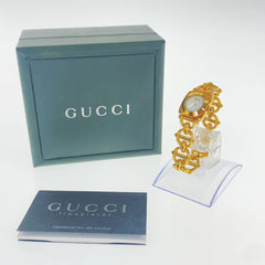グッチ ホースビットチェーン 腕時計 6400L クオーツ ホワイト文字盤 メッキ レディース GUCCI 中古