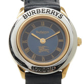 バーバリー 腕時計 4100 クオーツ ネイビー文字盤 ステンレススチール レザー レディース BURBERRY 中古
