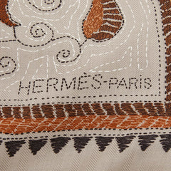 エルメス カレ ジェアン135 KANTHA カンタ ストール 大判 グレー系 マルチカラー カシミヤ シルク レディース HERMES 中古