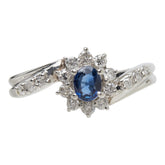 サファイア ダイヤモンド Pt900 プラチナ サファイア0.29ct ダイヤ0.28ct フラワーモチーフ リング 指輪 レディース 10.5号 中古