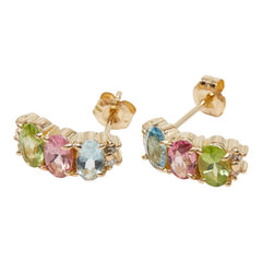 アクアマリン K18YG イエローゴールド アクアマリン0.3ct ピンクトルマリン ペリドット マルチ 3色 3連 3色 スタッドピアス ピアス レディース 中古