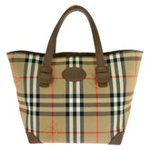 バーバリー チェック柄 ハンドバッグ トートバッグ ベージュ ブラウン キャンバス レザー レディース BURBERRY 中古