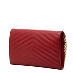 サンローラン カサンドラ エンベロープ チェーンウォレット ショルダーバッグ レッド レザー レディース SAINT LAURENT 中古