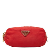 プラダ 三角ロゴプレート ポーチ レッド ナイロン レザー レディース PRADA 中古