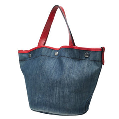 プラダ トートバッグ ショルダーバッグ 2WAY バケツ型 インディゴ レッド デニム レザー レディース PRADA 中古