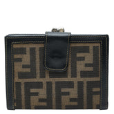 フェンディ ズッカ柄 二つ折り財布 がま口 ウォレット 2251 ブラウン キャンバス レザー ジャカード レディース FENDI 中古
