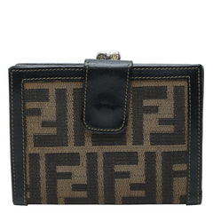 フェンディ ズッカ柄 二つ折り財布 がま口 ウォレット 2251 ブラウン キャンバス レザー ジャカード レディース FENDI 中古