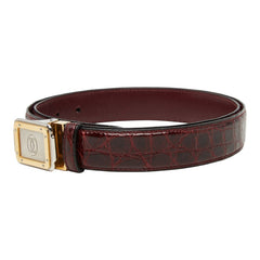 カルティエ マストライン スクエア バックル ベルト ボルドー クロコダイル メンズ CARTIER 中古