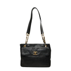 シャネル ココマーク チェーン ショルダーバッグ ブラック ゴールド キャビアスキン レディース CHANEL 中古