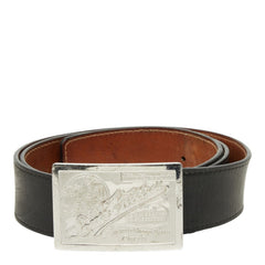 ルイ ヴィトン サンチュール ジーンズ ベルト M6812 ブラック レザー メタル メンズ LOUIS VUITTON 中古
