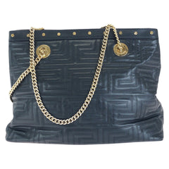 ヴェルサーチェ グレカ メデューサ チェーンショルダーバッグ トートバッグ ネイビー レザー レディース VERSACE 中古