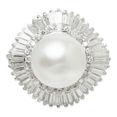 白蝶真珠 Pt900 プラチナ 白蝶真珠10.3~10.5mm ダイヤ0.95ct ダイヤ0.35ct フラワーモチーフ リング 指輪 レディース 13号 中古