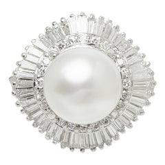 白蝶真珠 Pt900 プラチナ 白蝶真珠10.3~10.5mm ダイヤ0.95ct ダイヤ0.35ct フラワーモチーフ リング 指輪 レディース 13号 中古