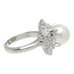 白蝶真珠 Pt900 プラチナ 白蝶真珠10.3~10.5mm ダイヤ0.95ct ダイヤ0.35ct フラワーモチーフ リング 指輪 レディース 13号 中古