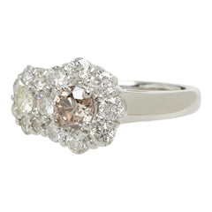 ブラウンダイヤモンド ダイヤモンド Pt900 プラチナ ダイヤ0.803ct ダイヤ1.70ct フラワーモチーフ リング 指輪 レディース 16号 中古