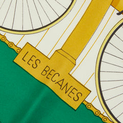 エルメス カレ90 LES BÉCANES ベカン・自転車 スカーフ 大判スカーフ グリーン ホワイト レディース HERMES 中古