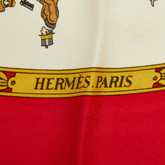 エルメス カレ90 La Promenade de Longchamps ロンシャンへの散歩 スカーフ 大判スカーフ レッド ホワイト系 レディース HERMES 中古