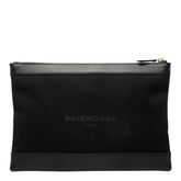 バレンシアガ ネイビークリップ クラッチバッグ セカンドバッグ 373834 ブラック キャンバス レザー レディース BALENCIAGA 中古